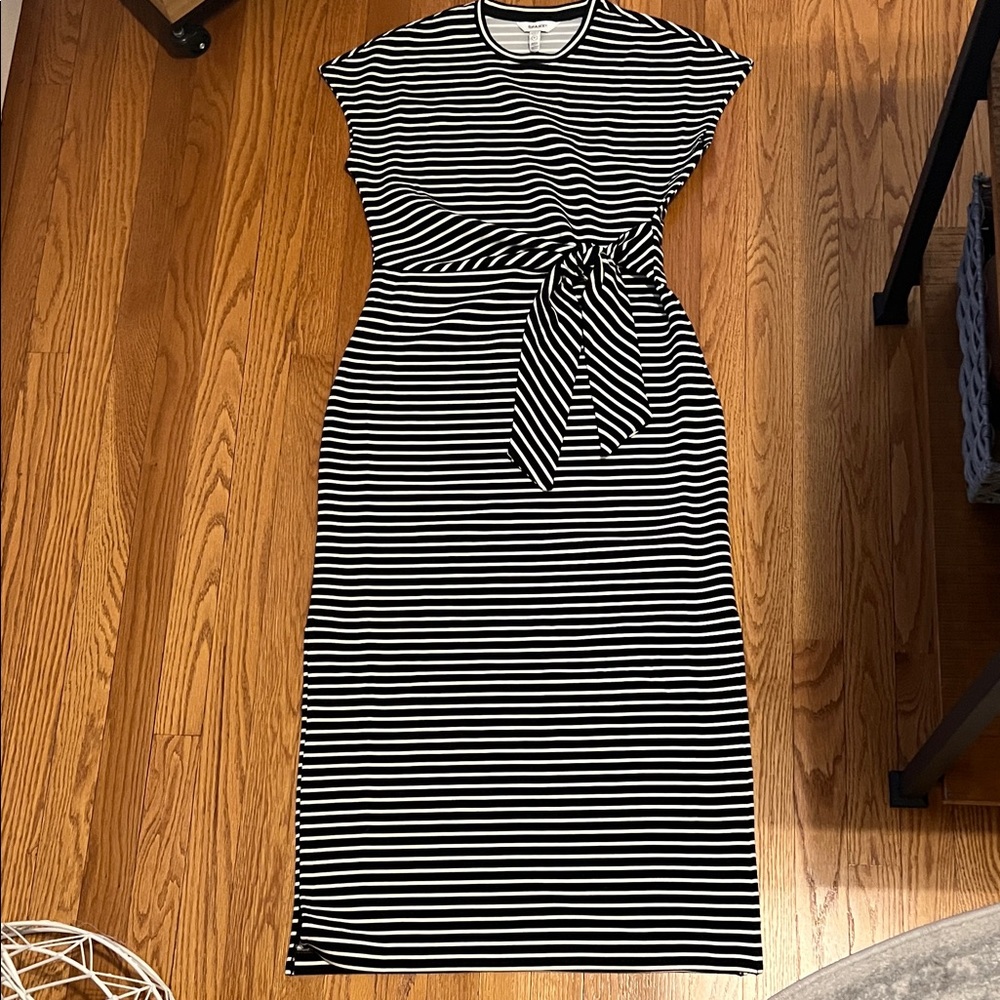 SPANX Air Essentials Tie Waist Black and White Striped Maxi Dress